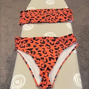 Orange Leopard Print Bikini Set